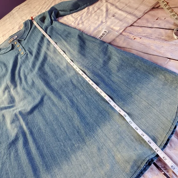 Cottagecore Denim Blue Dress Minimalist Retro Sheath With Pockets 2XL Wang Yi Ge - Picture 10 of 12